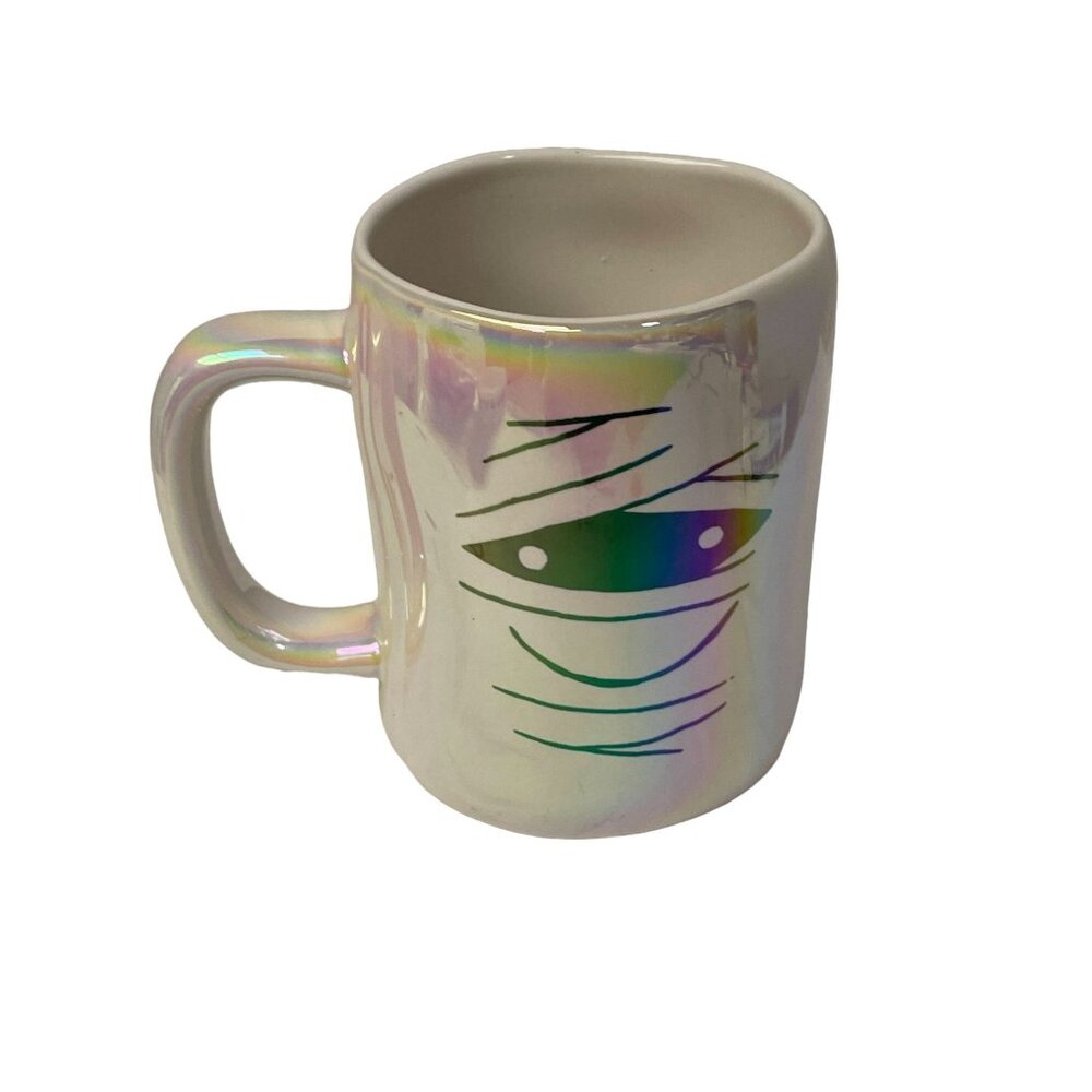 RAE Dunn Artisan Collection Iridescent Mummy Eye Haunted Halloween Mug Cup 3W 5H